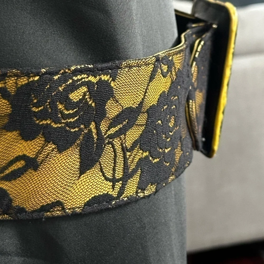 Artisan Belt Fabric Gold & Black Floral Lace Wide Faux Leather Boudoir 34